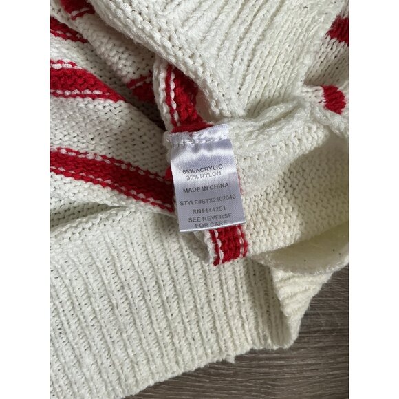 C&C California Red & White Stripe Pullover Lightweight Crew Neck Sweater - Picture 6 of 7